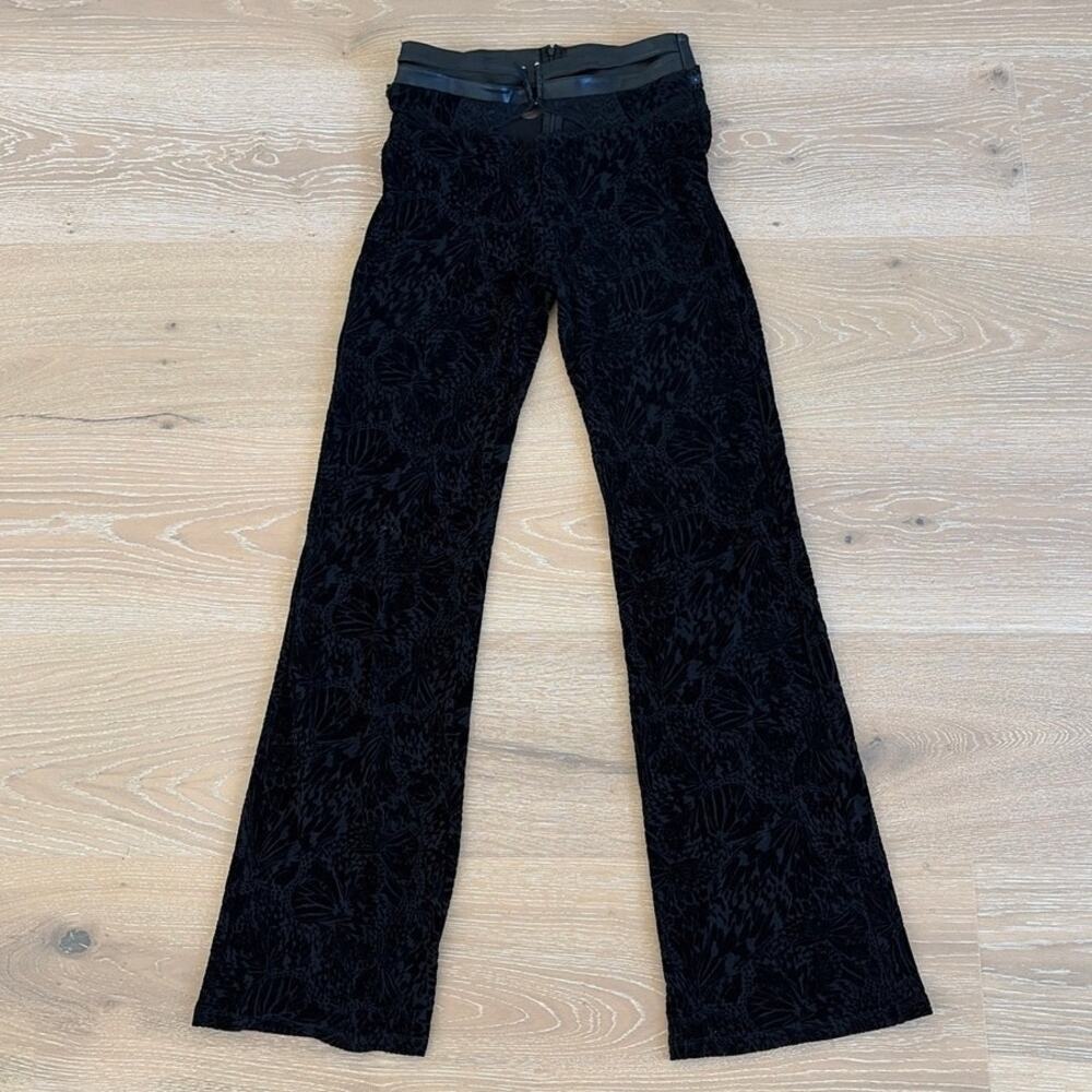 Outcast Flare Pants Lace Inserts Cut Out Faux Leather Waist Straps Size L Black